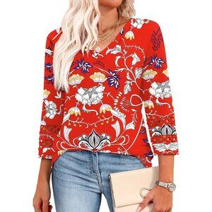 Womens Multicolor Dressy Casual Blouses Trendy V Neck T Shirts Summer Tops